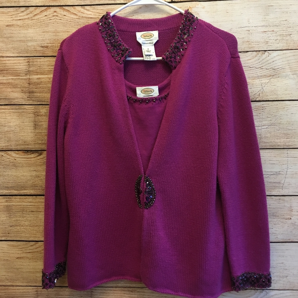 TALBOTS EMBELLISHED SWEATER SET IN CASHMERE BLEND